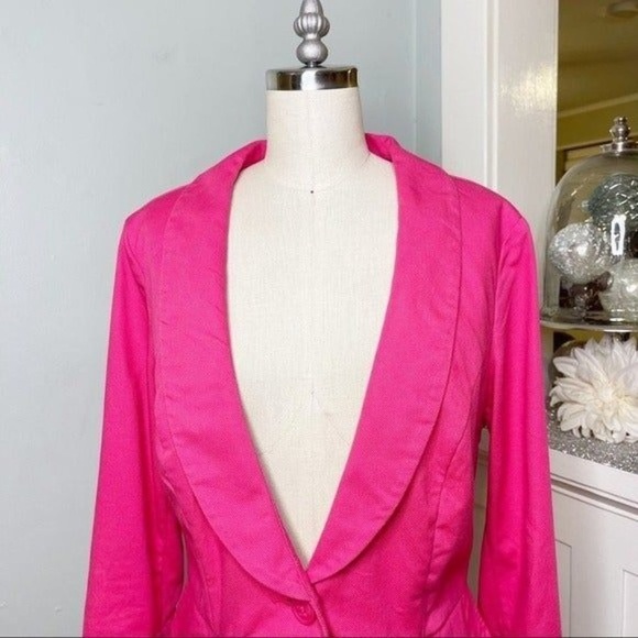 CAbi Pink Cotton Twill Peplum Blazer Jacket 8 Medium - Picture 5 of 12